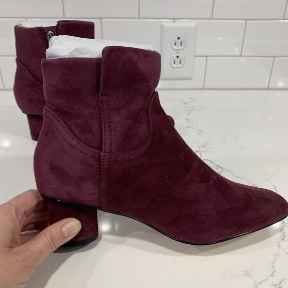 Draper James | Suede Leather Bootie Bethany Burgundy Square Toe Ankle NEW - Picture 3 of 8